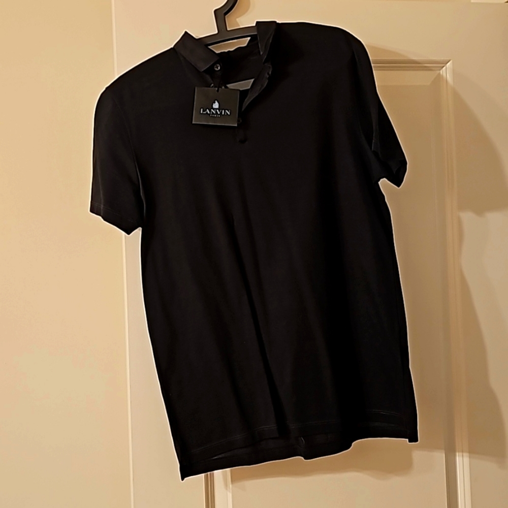 New with Tags Lanvin Mens Polo Shirt Size S Black Cotton Contrast Collar